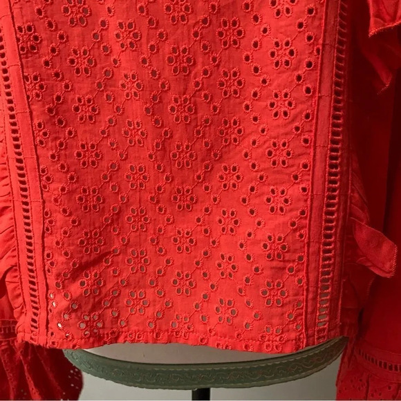 Jack BB Dakota Red Eyelet Ruffle Bell Sleeve Crop Top Small - Picture 8 of 14